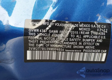 2022 Volkswagen Jetta Gli 2.0T Autobahn из США, поврежденный, VIN 3VW2T7BU3NM004604